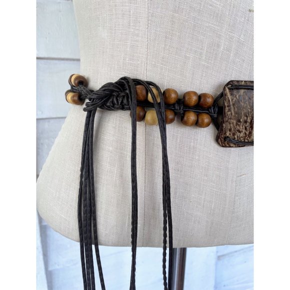 Vintage wood Bead Tie Hippy Boho Festival Belt - Picture 5 of 13